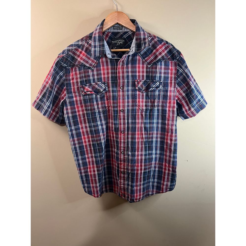 Moon Shine Spirit by‎ Brad Pasley Pearl Snap Plaid Short Sleeve Shirt - Mens L